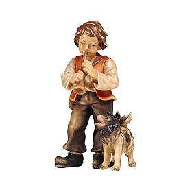 Enfant avec chien bois peint crèche Kostner 12 cm