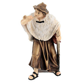 Shepherd with horn in painted wood, Kostner Nativity scene 9.5 cm