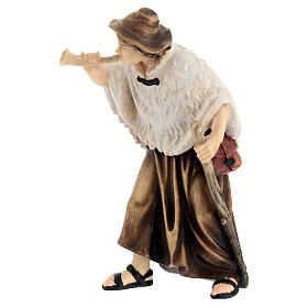 Shepherd with horn in painted wood, Kostner Nativity scene 9.5 cm