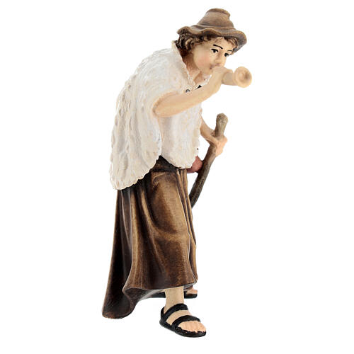 Pastore con corno legno dipinto Kostner presepe 9,5 cm 3