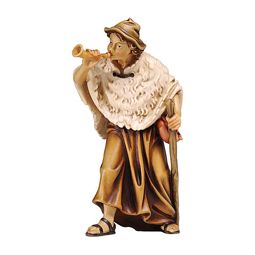 Kostner Nativity Scene 12 cm, shepherd blowing horn, in painted wood 1