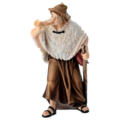 Kostner Nativity Scene 12 cm, shepherd blowing horn, in painted wood 1