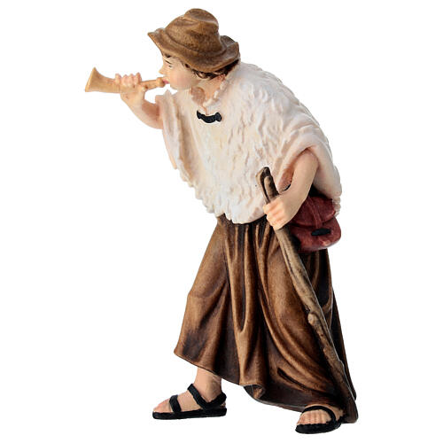 Kostner Nativity Scene 12 cm, shepherd blowing horn, in painted wood 2