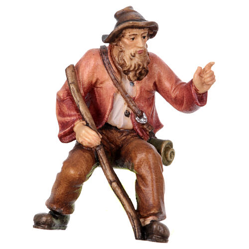 Pastore seduto indicando legno dipinto Kostner presepe 9,5 cm 1