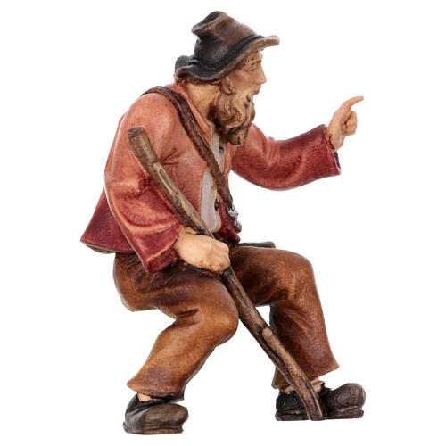 Pastore seduto indicando legno dipinto Kostner presepe 9,5 cm 2