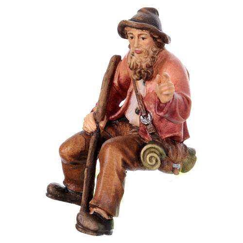 Pastore seduto indicando legno dipinto Kostner presepe 9,5 cm 3
