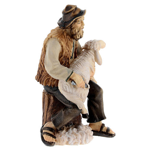 Shepherd shearing sheep in painted wood, Kostner Nativity scene 12 cm 3