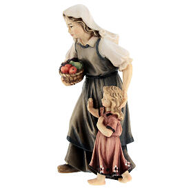 Woman with girl in painted wood, Kostner Nativity scene 9.5 cm