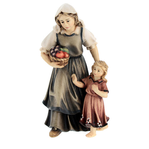 Woman with girl in painted wood, Kostner Nativity scene 9.5 cm 1