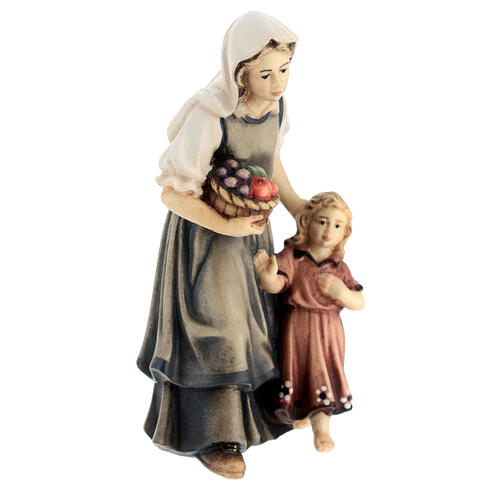 Woman with girl in painted wood, Kostner Nativity scene 9.5 cm 3