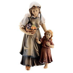 Woman with girl in painted wood, Kostner Nativity scene 12 cm