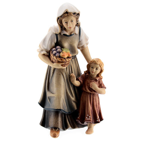 Mulher com menina para presépio madeira pintada Kostner com figuras altura média 12 cm 2