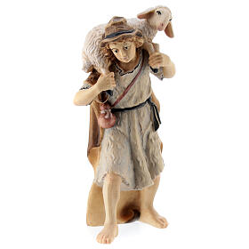 Shepherd with lamb in painted wood, Kostner Nativity scene 12 cm