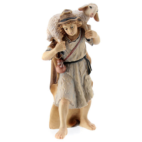 Shepherd with lamb in painted wood, Kostner Nativity scene 12 cm 1