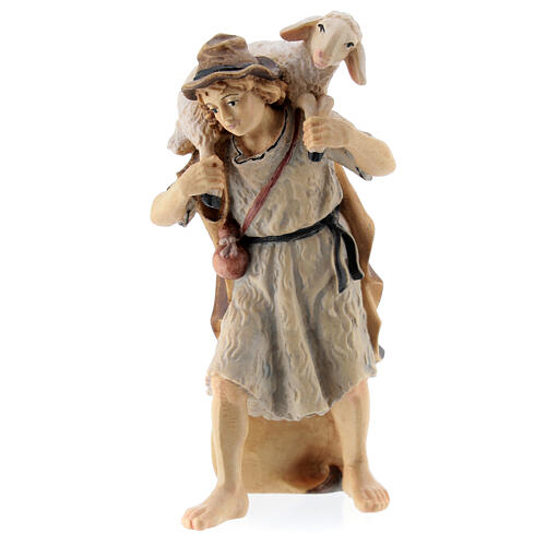 Berger avec mouton sur les épaules bois peint crèche Kostner 12 cm 2