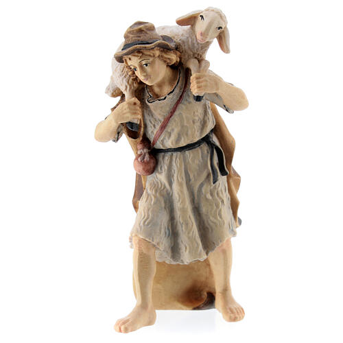 Pasterz z owcą na plecach drewno malowane szopka Kostner 12 cm 2
