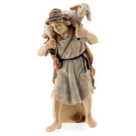 Pastor com ovelha nos ombros para presépio madeira pintada Kostner com figuras altura média 12 cm