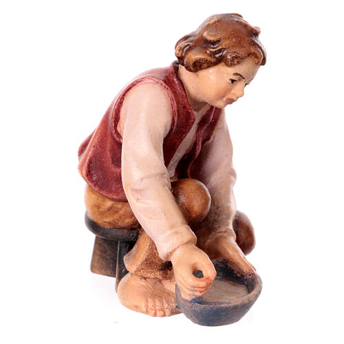 Jeune qui trait bois peint crèche Kostner 9,5 cm 2