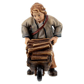 Rapaz com carrinho de mão para presépio madeira pintada Kostner com figuras altura média 12 cm
