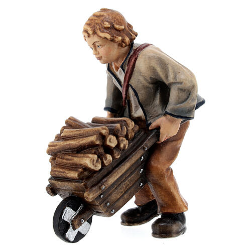 Rapaz com carrinho de mão para presépio madeira pintada Kostner com figuras altura média 12 cm 2