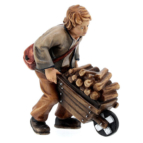 Rapaz com carrinho de mão para presépio madeira pintada Kostner com figuras altura média 12 cm 3