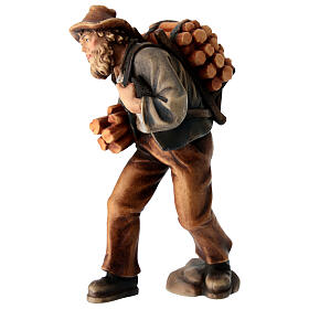 Pastore con legna legno dipinto presepe Kostner 12 cm