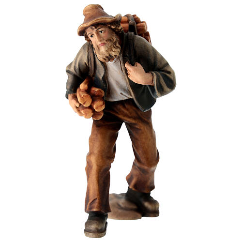 Pastor com lenha para presépio madeira pintada Kostner com figuras altura média 12 cm 1