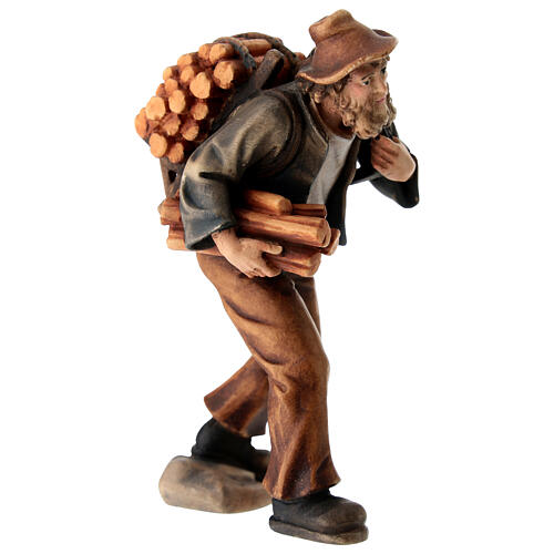 Pastor com lenha para presépio madeira pintada Kostner com figuras altura média 12 cm 3