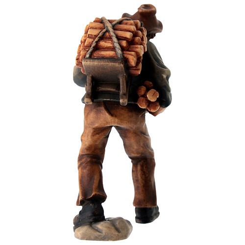 Pastor com lenha para presépio madeira pintada Kostner com figuras altura média 12 cm 4