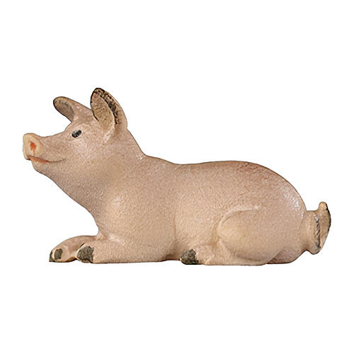 Liegendes Ferkel für Krippe Mod. Kostner Grödnertal Holz 9.5cm 1