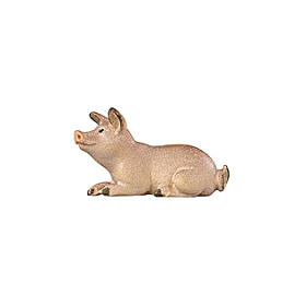 Lying piglet in painted wood, Kostner Nativity scene 9.5 cm