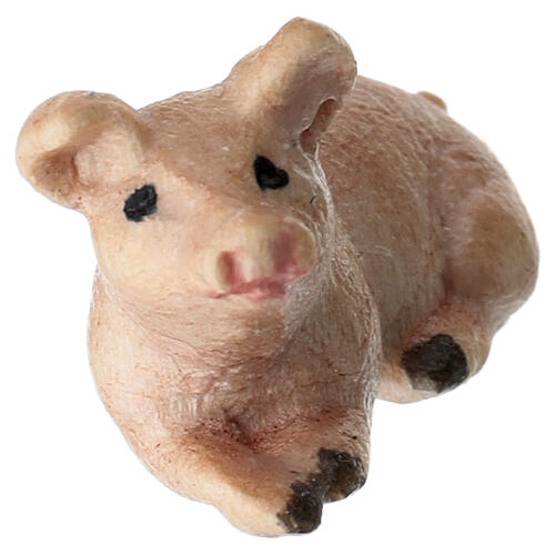 Lying piglet in painted wood, Kostner Nativity scene 9.5 cm 2