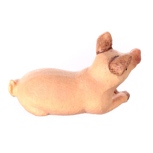 Cochonnet couché bois peint crèche Kostner 12 cm 2