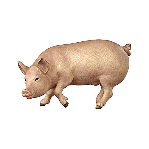 Cochon bois peint crèche Kostner 9,5 cm 1