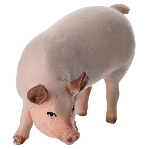 Cochon bois peint crèche Kostner 9,5 cm 2