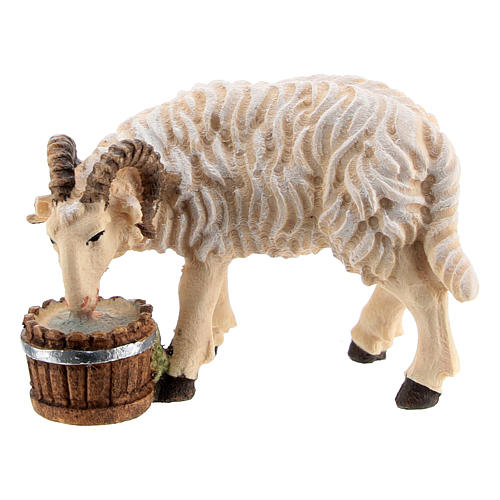 Ariete con secchio legno dipinto Kostner presepe 9,5 cm 1