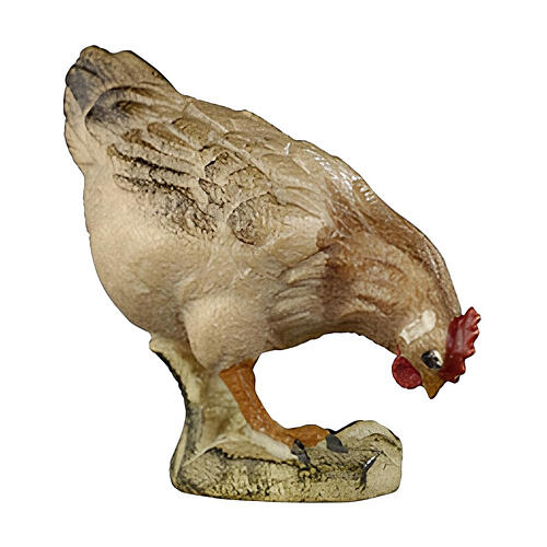 Poule qui picore bois peint crèche Kostner 12 cm 1