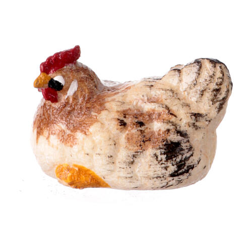 Sitting chicken in painted wood, Kostner Nativity scene 9.5 cm 2