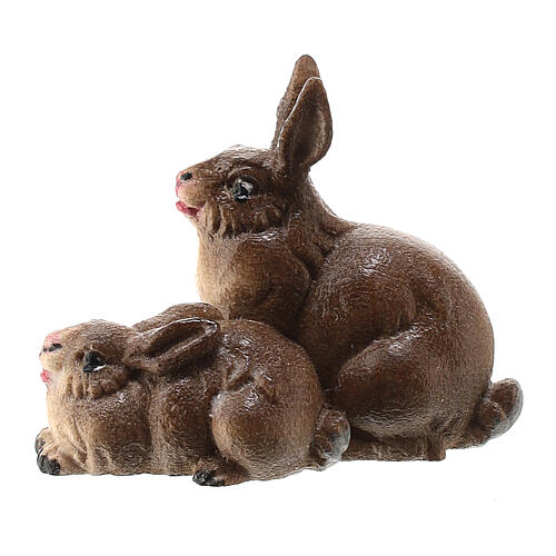 Grupo coelhos em madeira pintada para presépio Val Gardena com figuras altura média 9,5 cm modelo Kostner 1