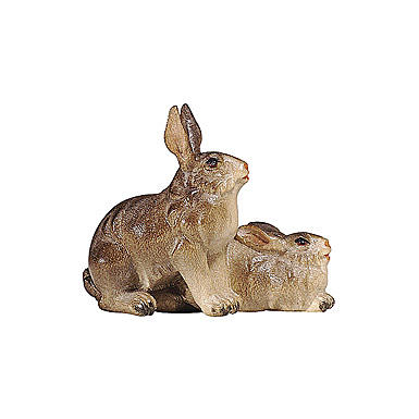 Groupe lapins bois peint crèche Kostner 12 cm 1