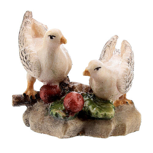 Dove couple in painted wood, Kostner Nativity scene 9.5 cm 1