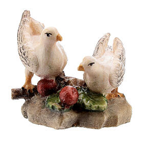 Coppia colombe legno dipinto Kostner presepe 9,5 cm