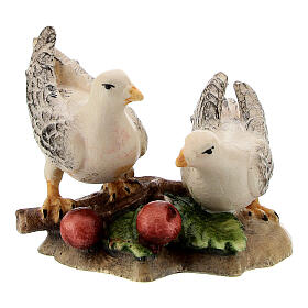 Coppia colombe legno dipinto presepe Kostner 12 cm