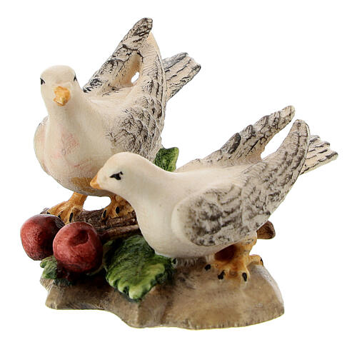 Coppia colombe legno dipinto presepe Kostner 12 cm 2