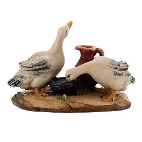 Geese with jug in painted wood, Kostner Nativity scene 12 cm