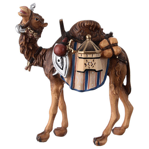 Camelo com bagagens para presépio madeira pintada Val Gardena com figuras altura média 9,5 cm modelo Kostner 1