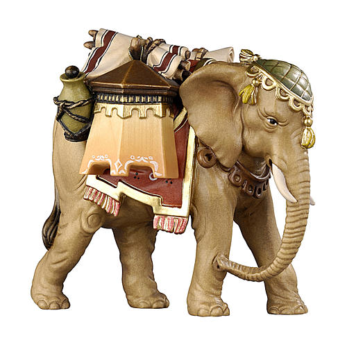 Éléphant avec bagages bois peint crèche Kostner 9,5 cm 1