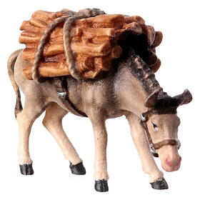 Donkey with logs in painted wood, Kostner Nativity scene 9.5 cm