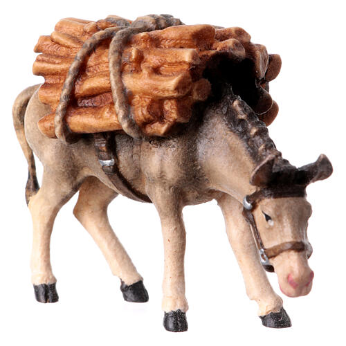 Donkey with logs in painted wood, Kostner Nativity scene 9.5 cm 2