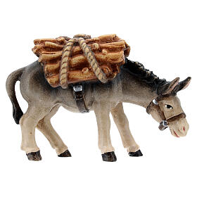 Donkey with logs in painted wood, Kostner Nativity scene 12 cm